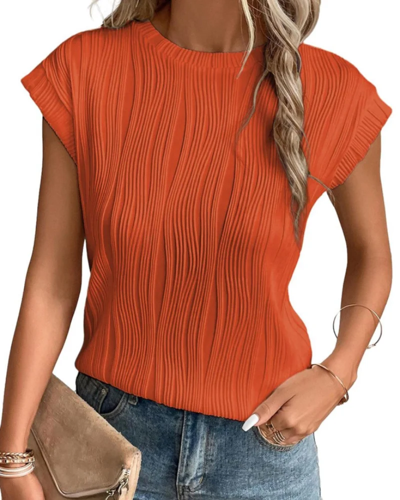 Zuri T-Shirt Femme – Top Maille Texturée Manches Chauve-Souris & Coupe Loose Chic
