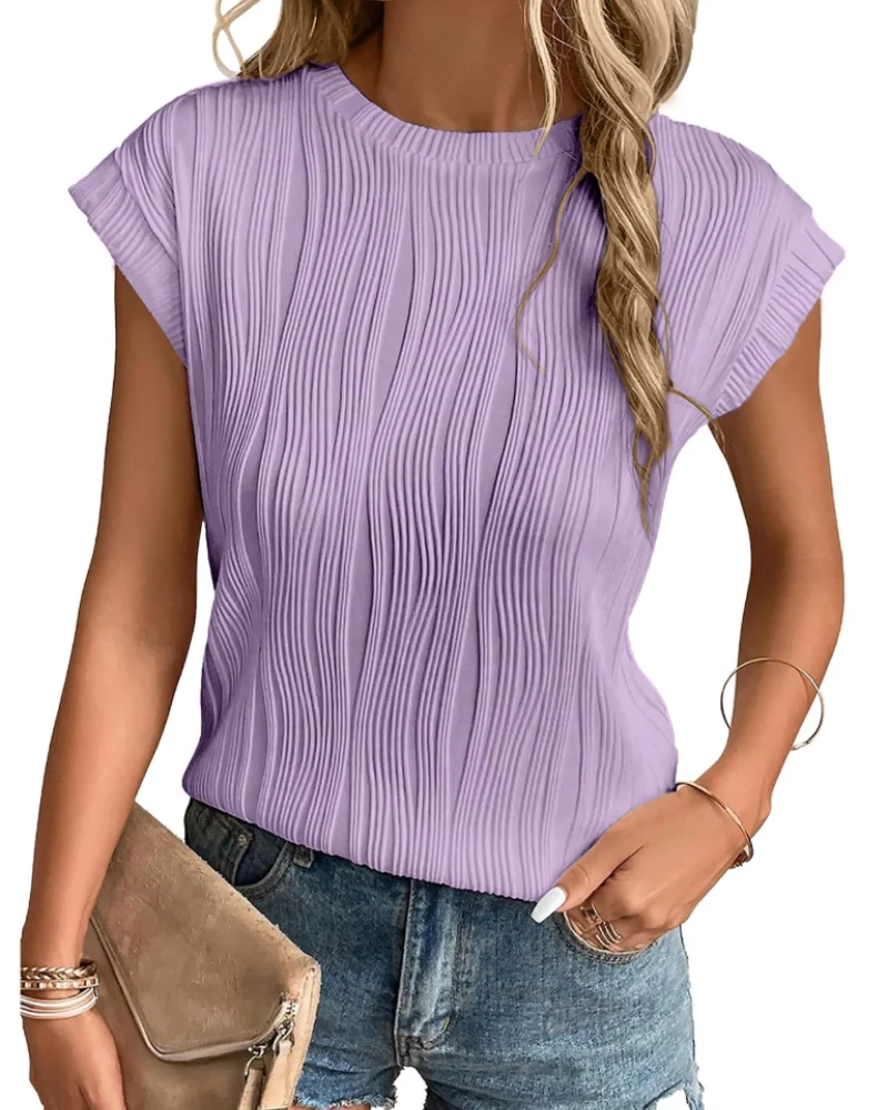 Zuri T-Shirt Femme – Top Maille Texturée Manches Chauve-Souris & Coupe Loose Chic