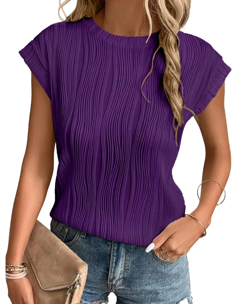 Zuri T-Shirt Femme – Top Maille Texturée Manches Chauve-Souris & Coupe Loose Chic