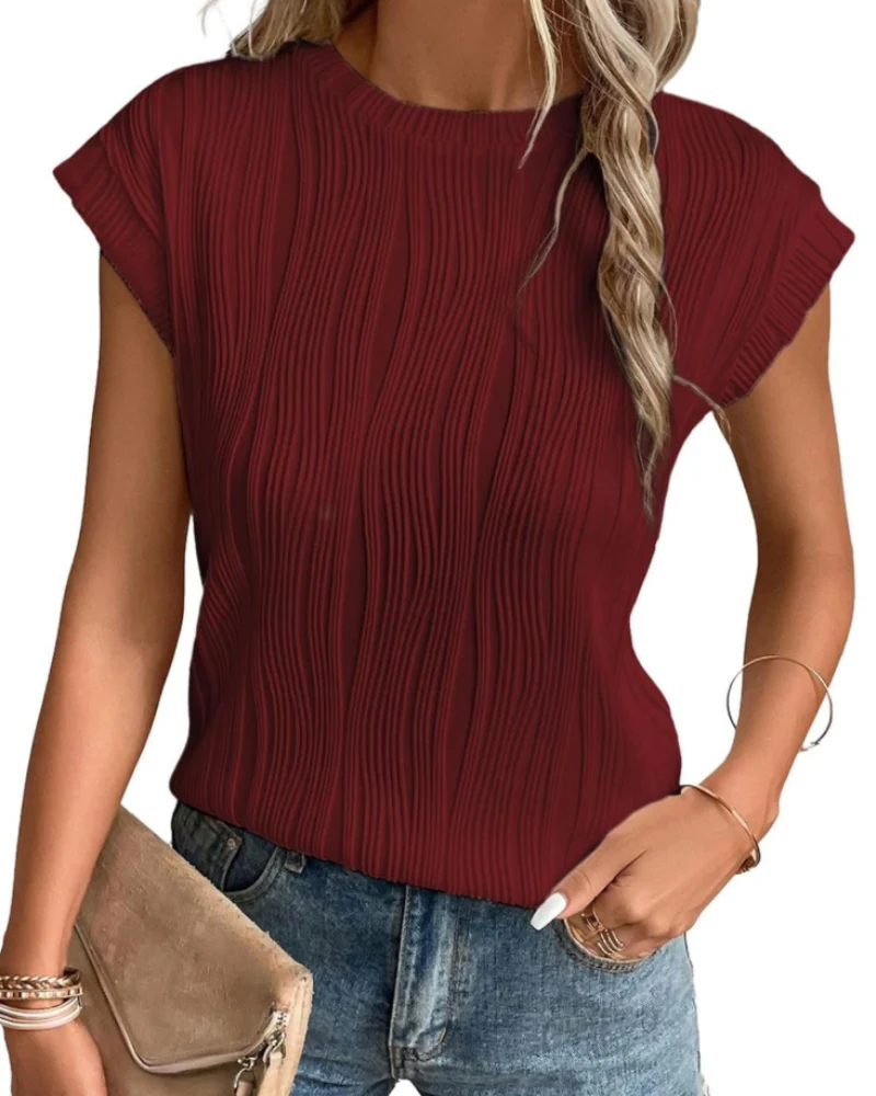 Zuri T-Shirt Femme – Top Maille Texturée Manches Chauve-Souris & Coupe Loose Chic