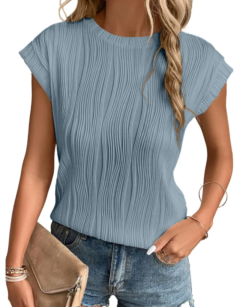 Zuri T-Shirt Femme – Top Maille Texturée Manches Chauve-Souris & Coupe Loose Chic