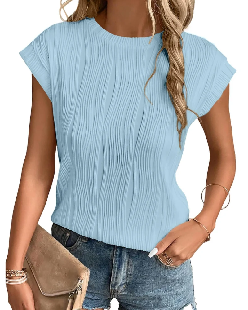 Zuri T-Shirt Femme – Top Maille Texturée Manches Chauve-Souris & Coupe Loose Chic