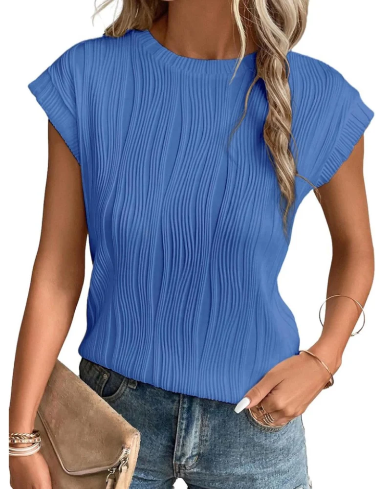 Zuri T-Shirt Femme – Top Maille Texturée Manches Chauve-Souris & Coupe Loose Chic