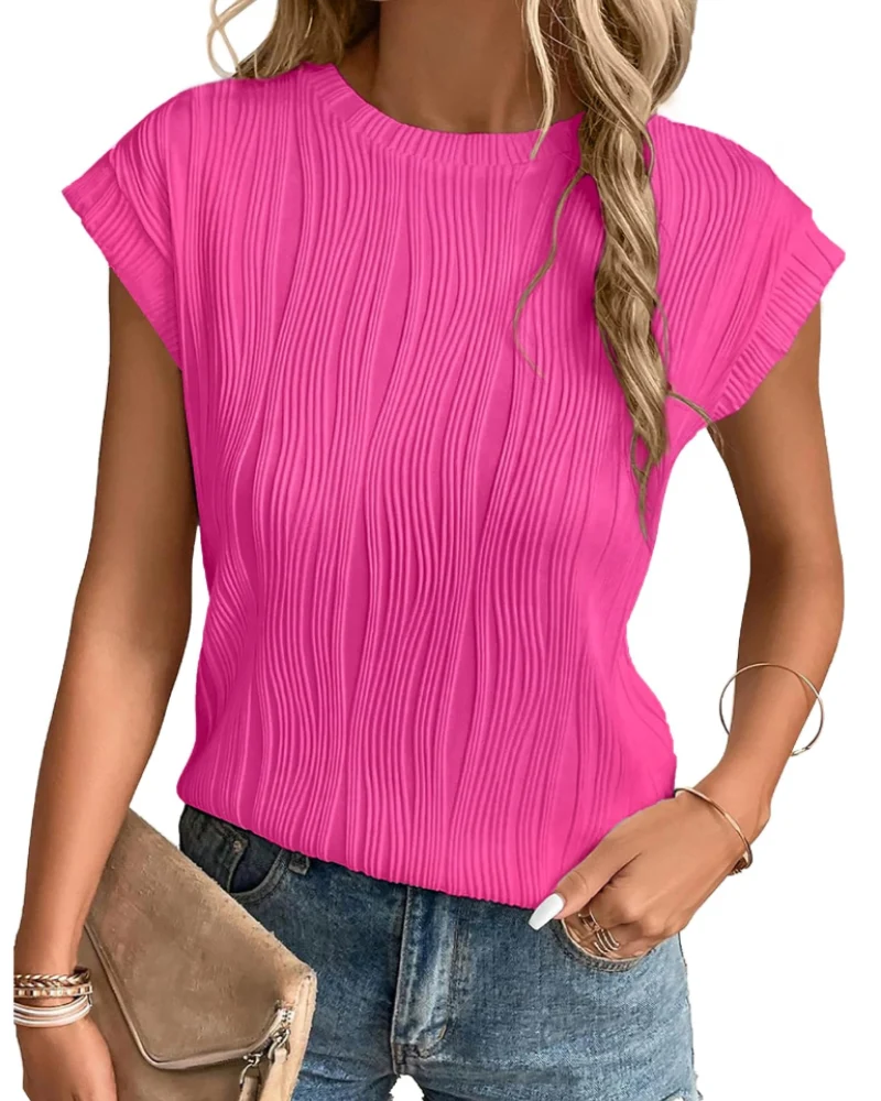 Zuri T-Shirt Femme – Top Maille Texturée Manches Chauve-Souris & Coupe Loose Chic
