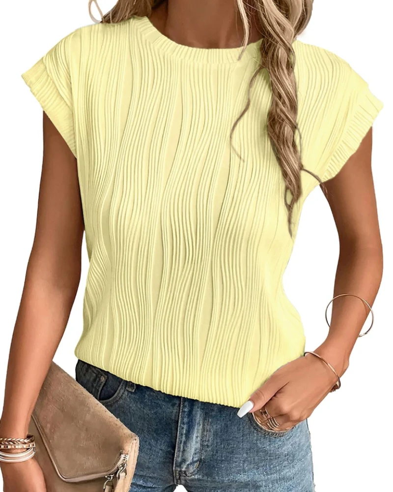 Zuri T-Shirt Femme – Top Maille Texturée Manches Chauve-Souris & Coupe Loose Chic