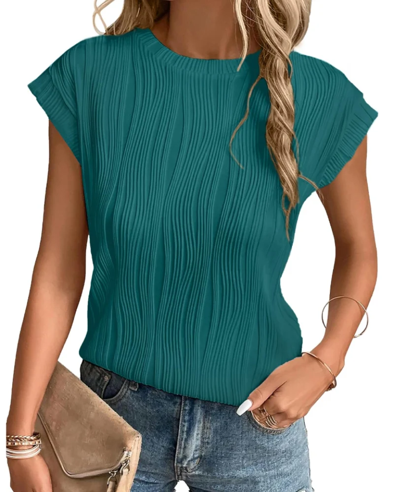 Zuri T-Shirt Femme – Top Maille Texturée Manches Chauve-Souris & Coupe Loose Chic