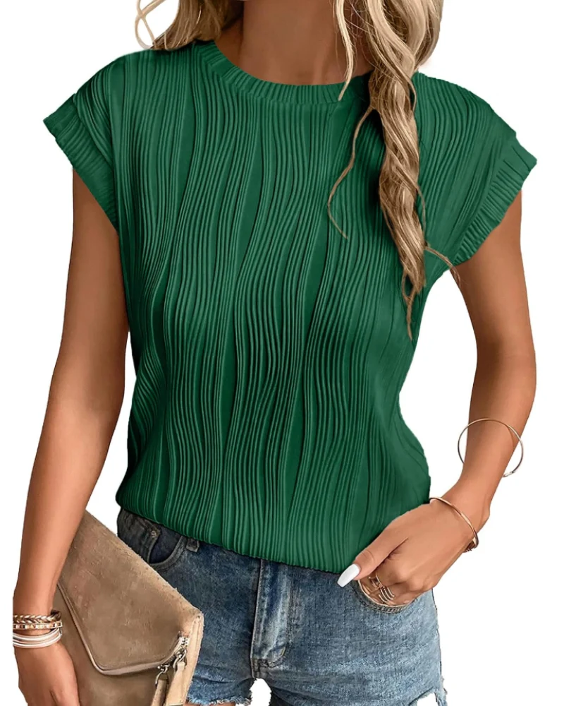 Zuri T-Shirt Femme – Top Maille Texturée Manches Chauve-Souris & Coupe Loose Chic