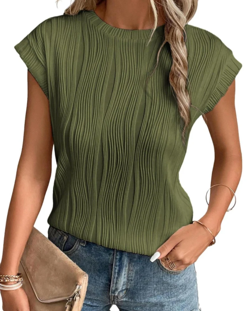 Zuri T-Shirt Femme – Top Maille Texturée Manches Chauve-Souris & Coupe Loose Chic