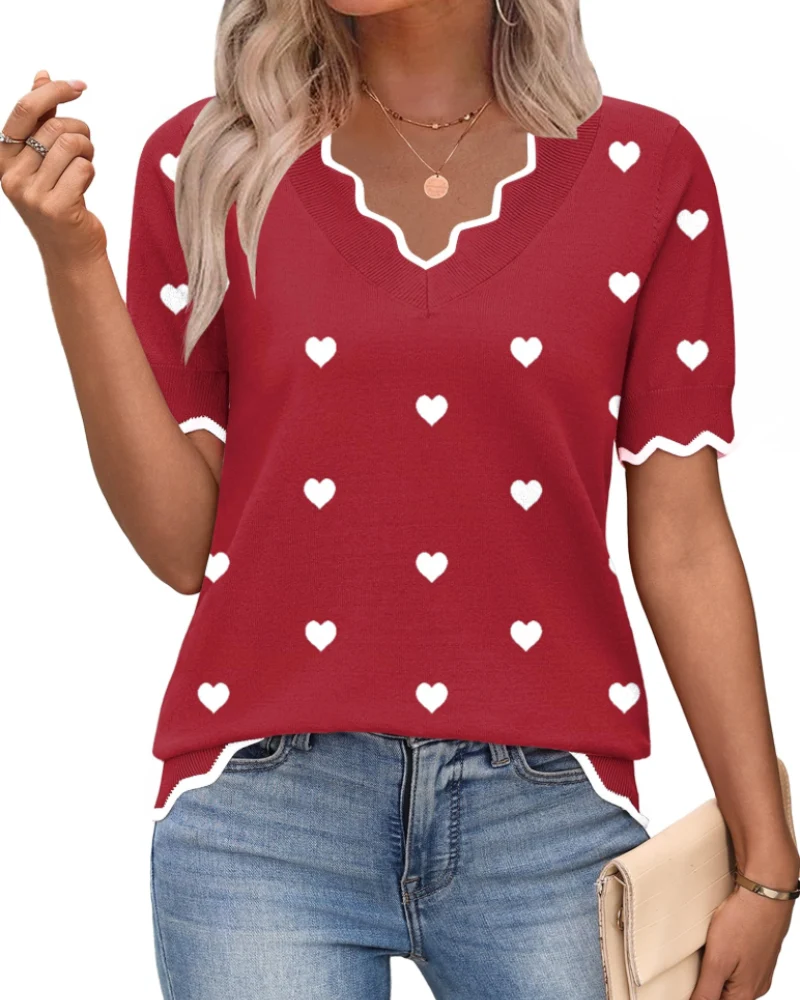 Amirah Top Femme – Pull Léger Manches Courtes Col V Élégant Business Casual