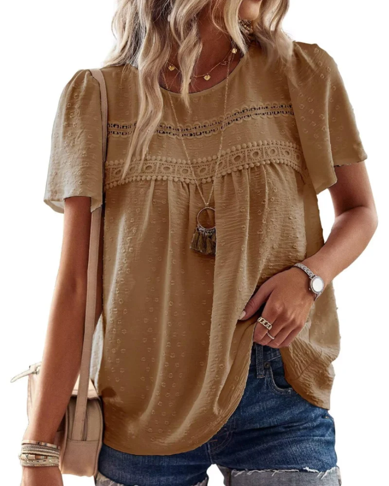 Naira Blouse Femme – Top Bohème en Mousseline avec Dentelle & Coupe Fluide