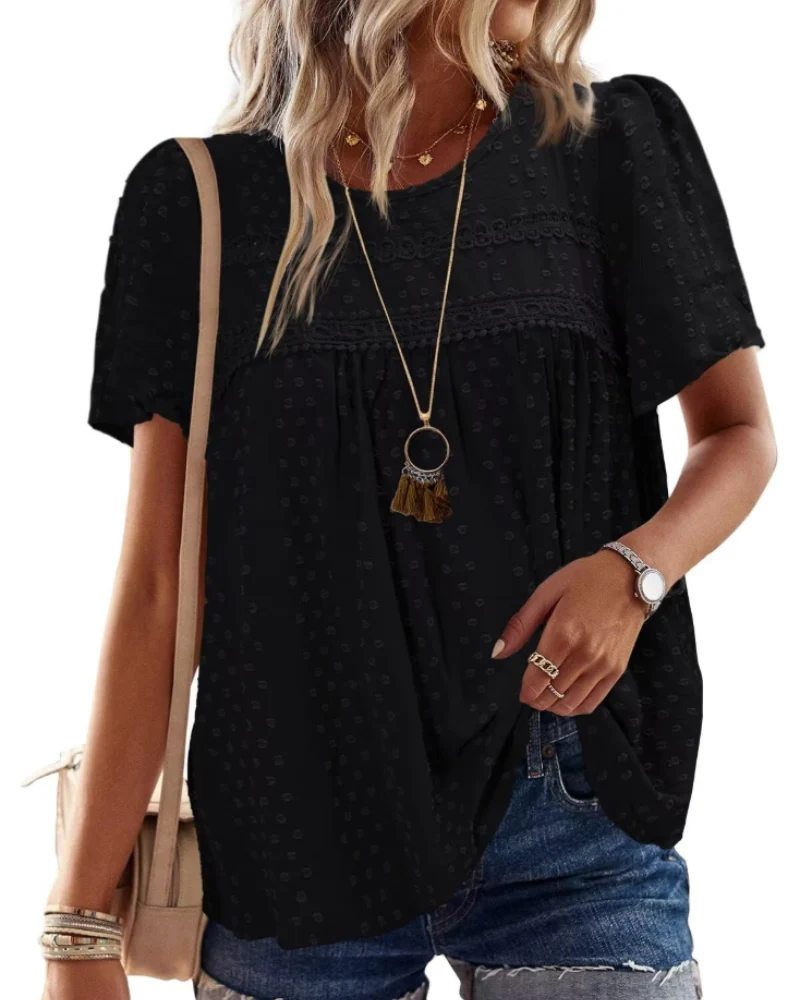 Naira Blouse Femme – Top Bohème en Mousseline avec Dentelle & Coupe Fluide