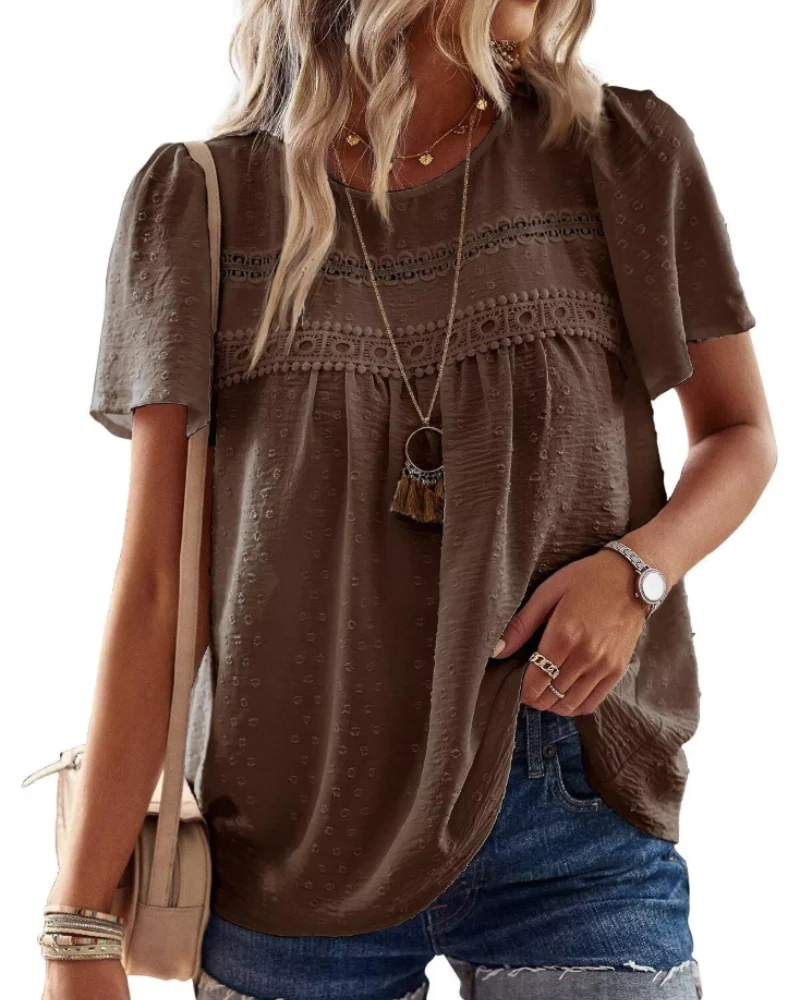 Naira Blouse Femme – Top Bohème en Mousseline avec Dentelle & Coupe Fluide