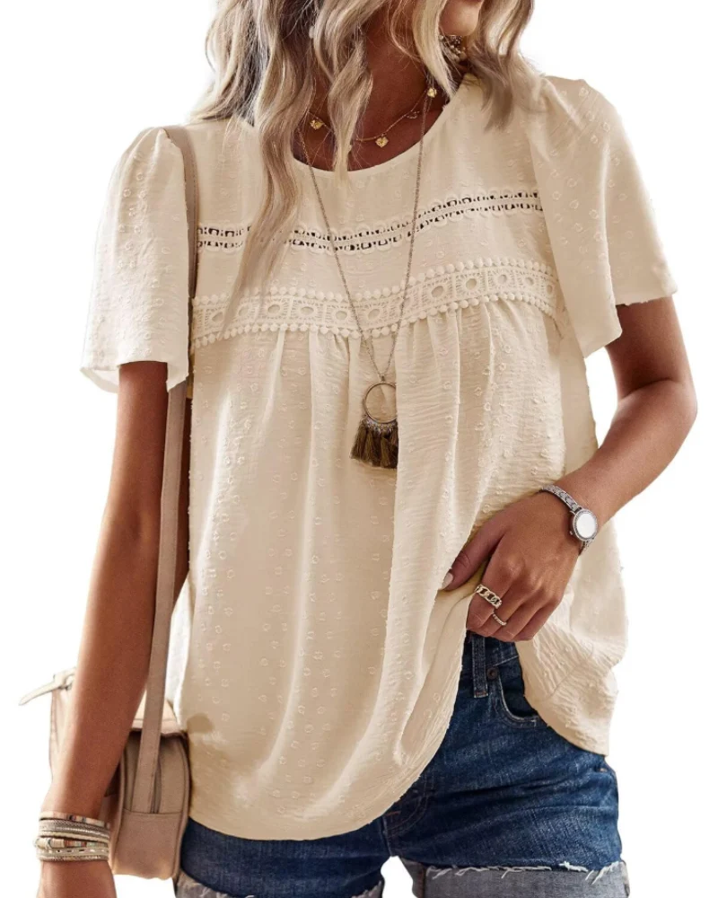 Naira Blouse Femme – Top Bohème en Mousseline avec Dentelle & Coupe Fluide