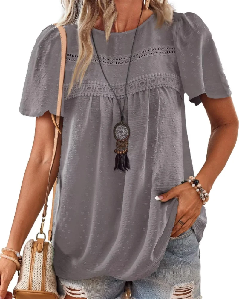 Naira Blouse Femme – Top Bohème en Mousseline avec Dentelle & Coupe Fluide