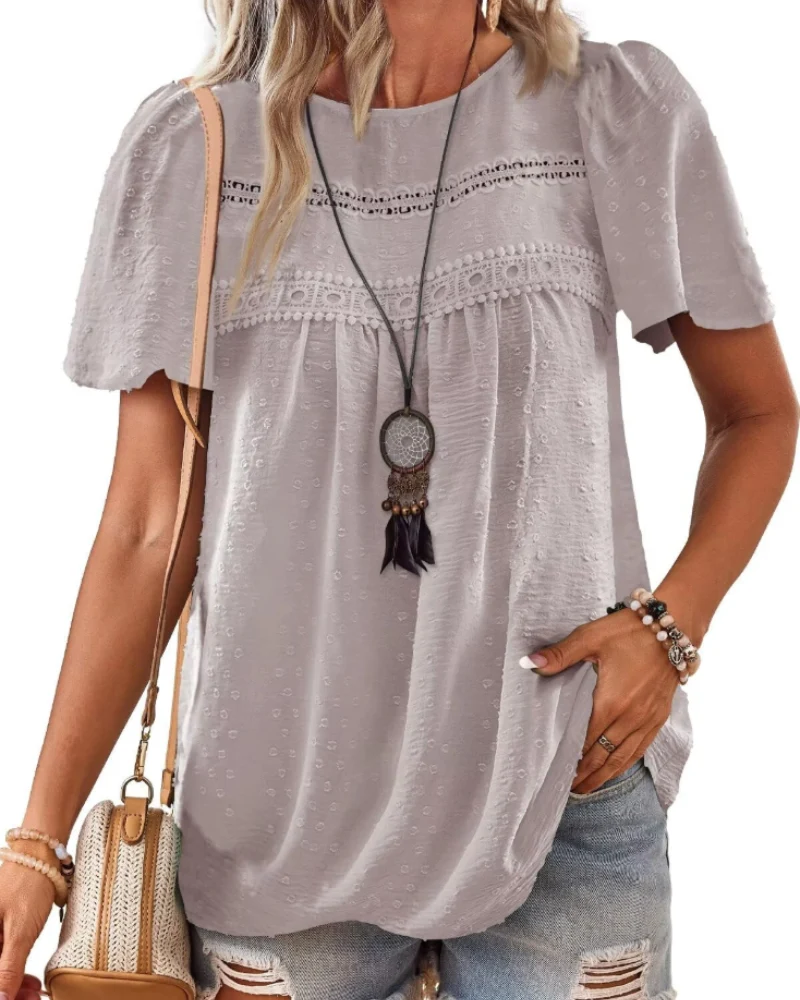 Naira Blouse Femme – Top Bohème en Mousseline avec Dentelle & Coupe Fluide