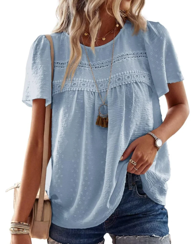 Naira Blouse Femme – Top Bohème en Mousseline avec Dentelle & Coupe Fluide