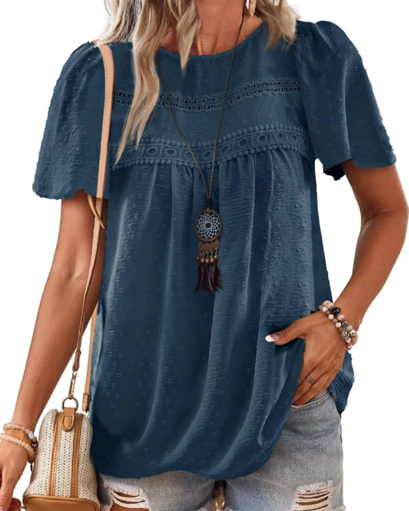 Naira Blouse Femme – Top Bohème en Mousseline avec Dentelle & Coupe Fluide