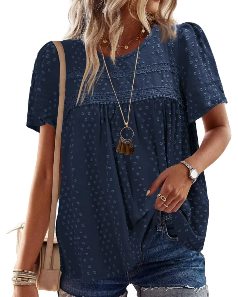 Naira Blouse Femme – Top Bohème en Mousseline avec Dentelle & Coupe Fluide