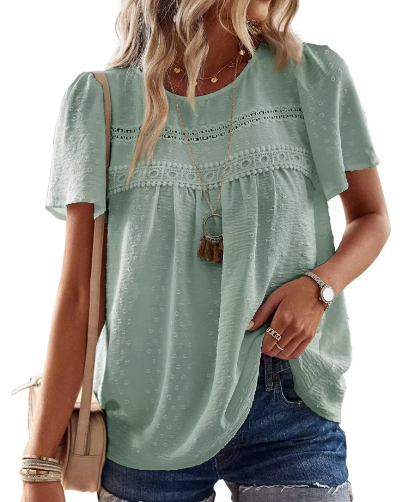 Naira Blouse Femme – Top Bohème en Mousseline avec Dentelle & Coupe Fluide