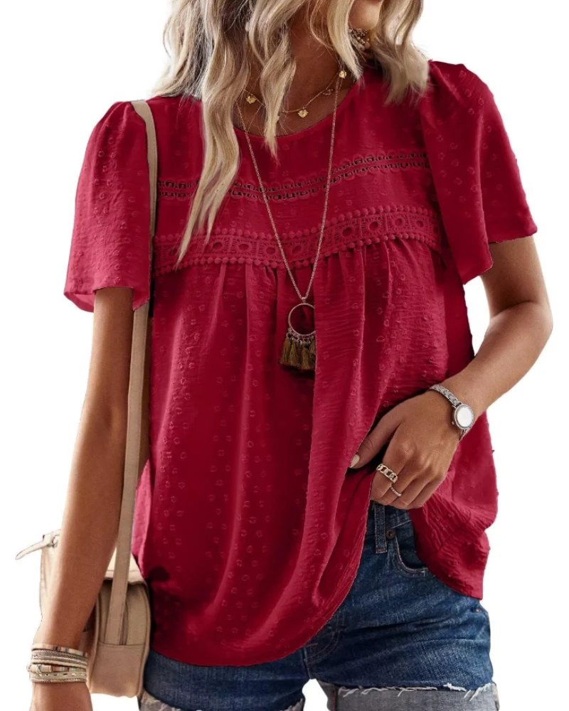 Naira Blouse Femme – Top Bohème en Mousseline avec Dentelle & Coupe Fluide