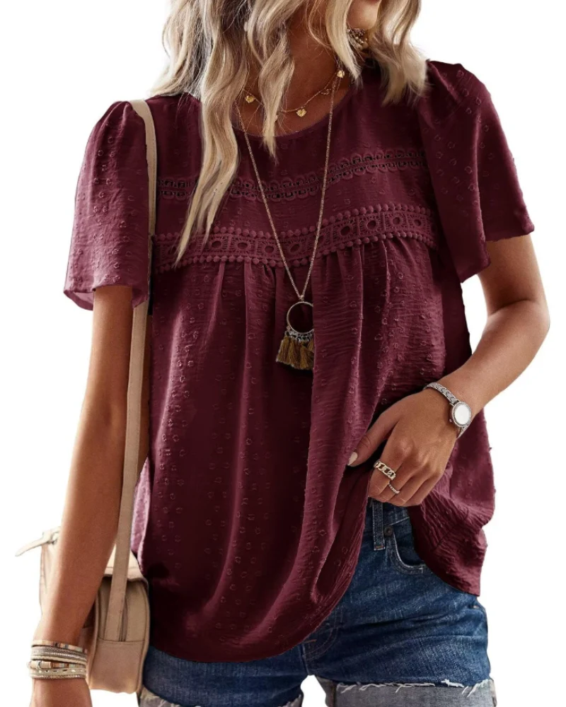 Naira Blouse Femme – Top Bohème en Mousseline avec Dentelle & Coupe Fluide