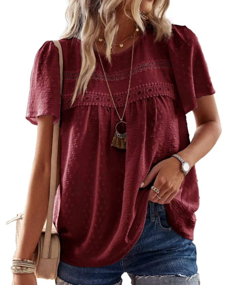 Naira Blouse Femme – Top Bohème en Mousseline avec Dentelle & Coupe Fluide