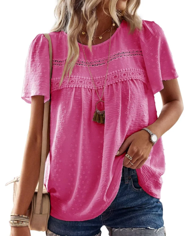Naira Blouse Femme – Top Bohème en Mousseline avec Dentelle & Coupe Fluide