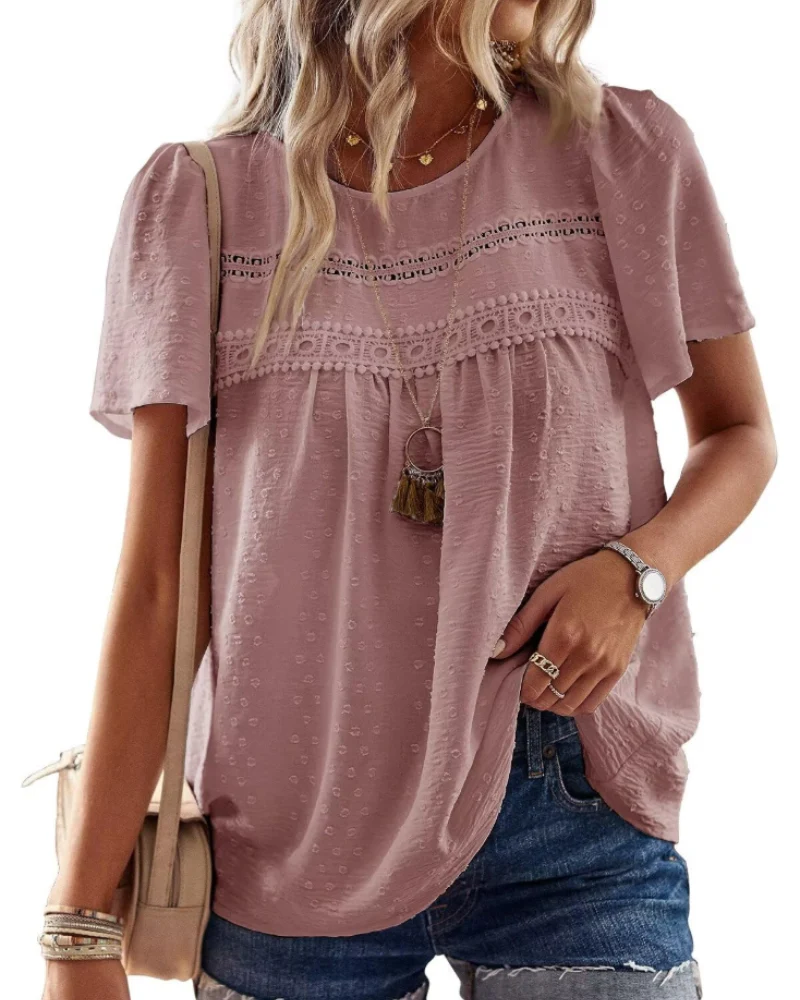 Naira Blouse Femme – Top Bohème en Mousseline avec Dentelle & Coupe Fluide