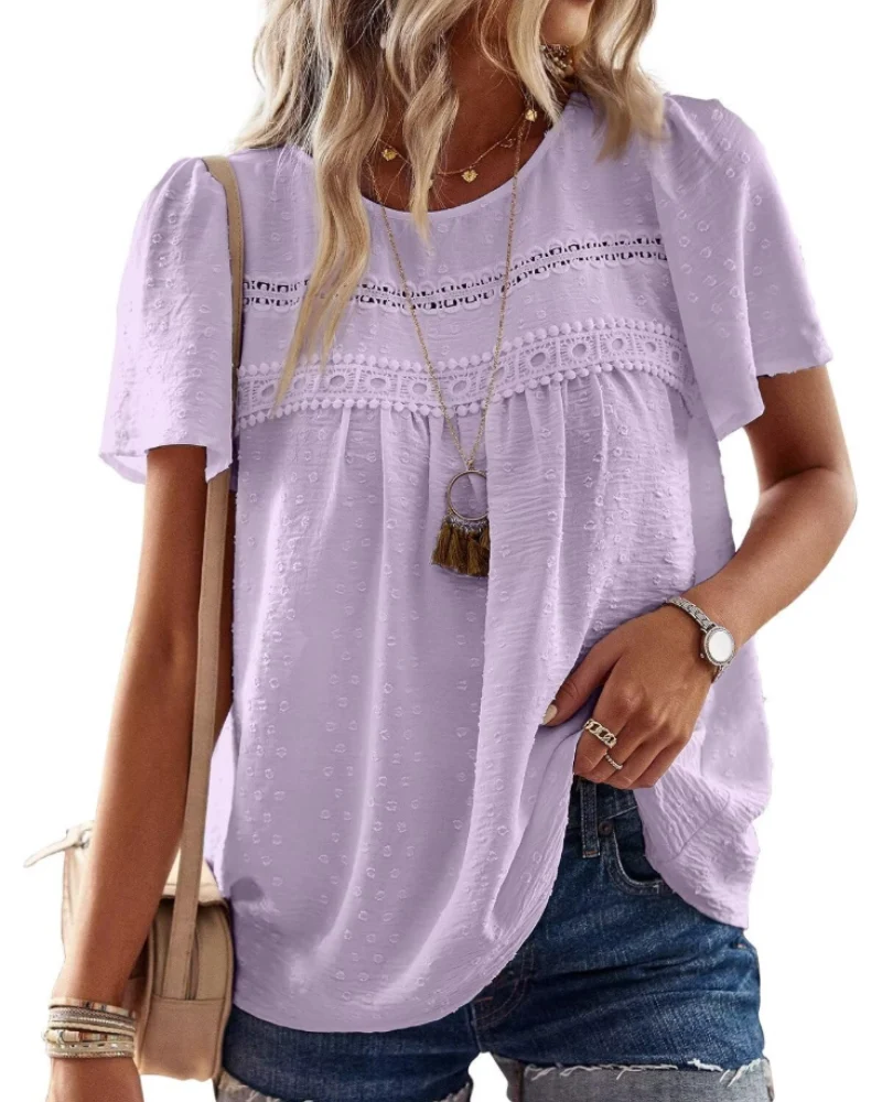 Naira Blouse Femme – Top Bohème en Mousseline avec Dentelle & Coupe Fluide