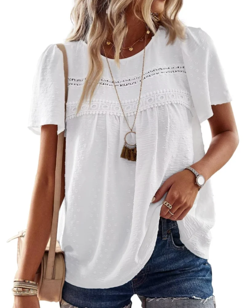 Naira Blouse Femme – Top Bohème en Mousseline avec Dentelle & Coupe Fluide