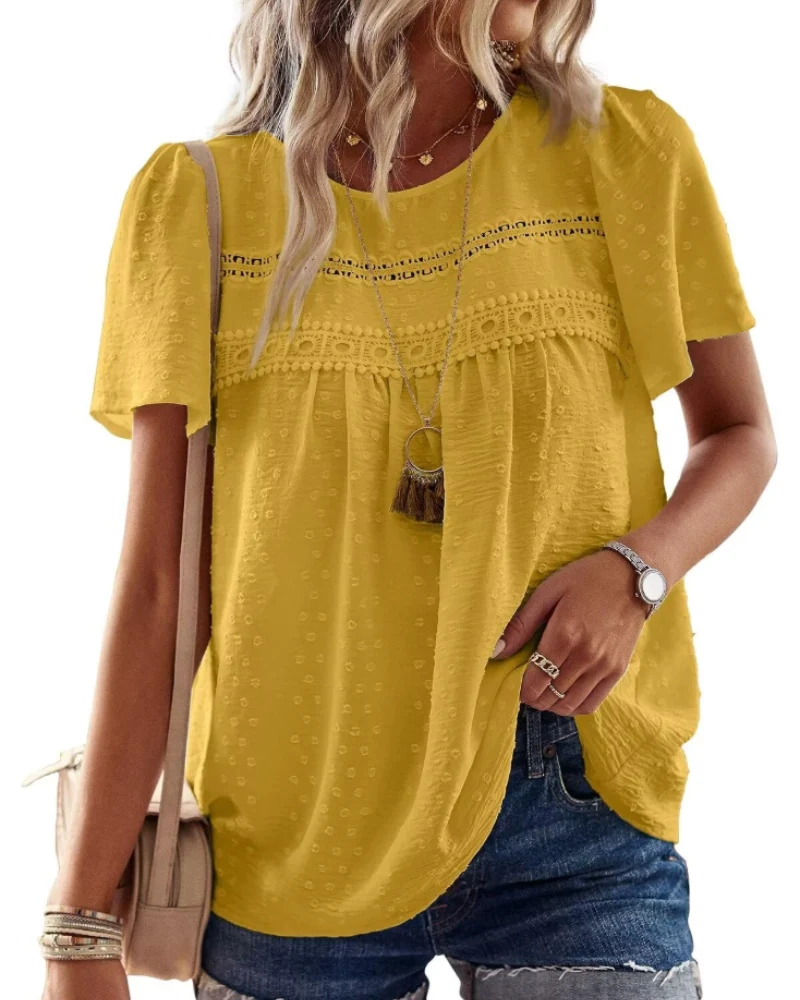 Naira Blouse Femme – Top Bohème en Mousseline avec Dentelle & Coupe Fluide