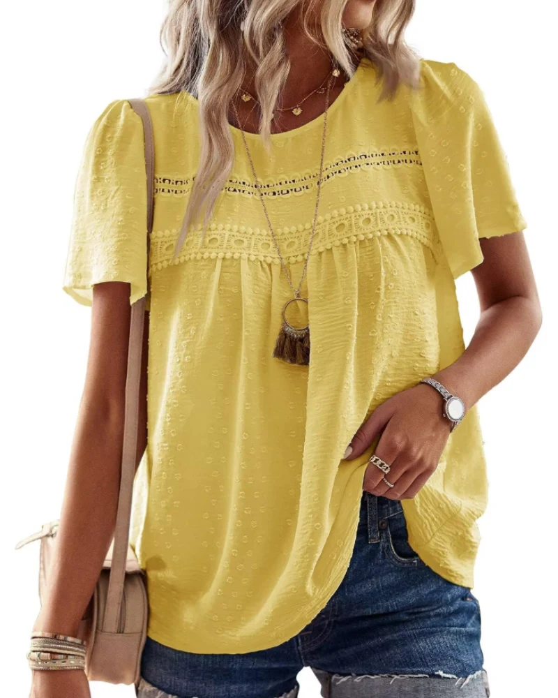 Naira Blouse Femme – Top Bohème en Mousseline avec Dentelle & Coupe Fluide