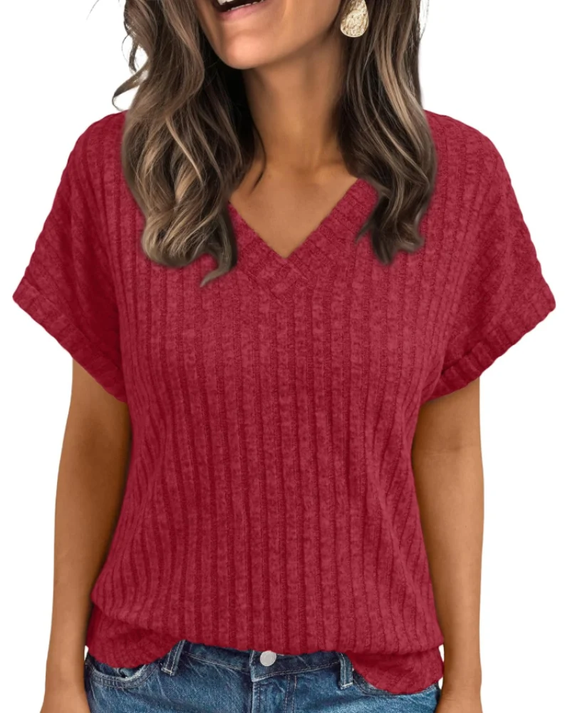 Orla Top Femme – Blouse Col V Élégante à Manches Courtes, Coupe Fluide Casual Chic