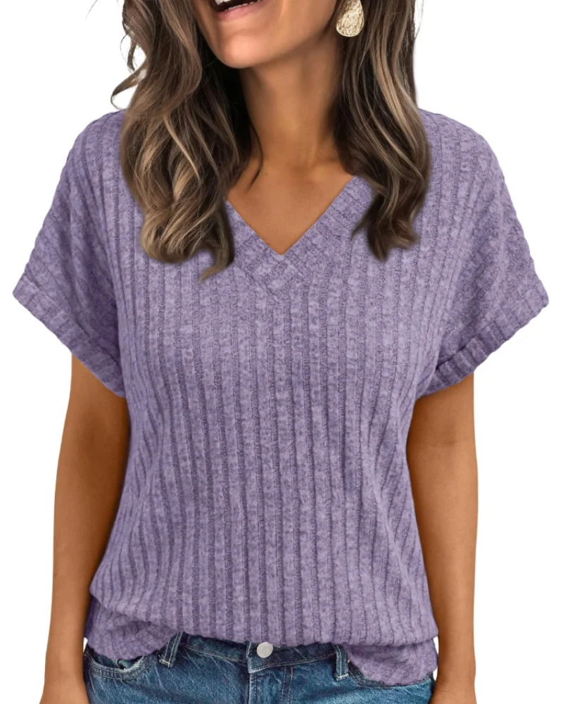 Orla Top Femme – Blouse Col V Élégante à Manches Courtes, Coupe Fluide Casual Chic