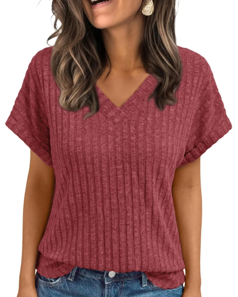 Orla Top Femme – Blouse Col V Élégante à Manches Courtes, Coupe Fluide Casual Chic