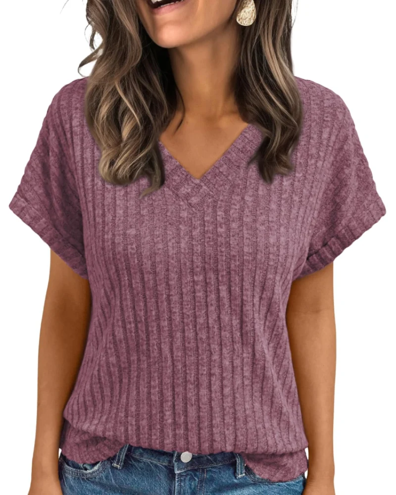 Orla Top Femme – Blouse Col V Élégante à Manches Courtes, Coupe Fluide Casual Chic