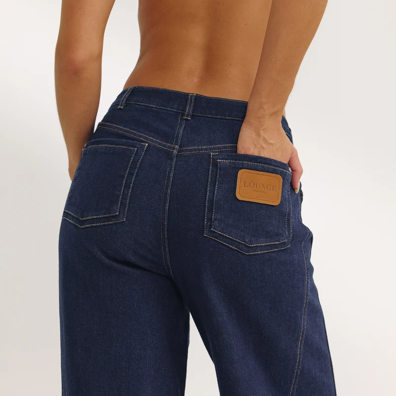 Jean Large à Taille Basse - Indigo