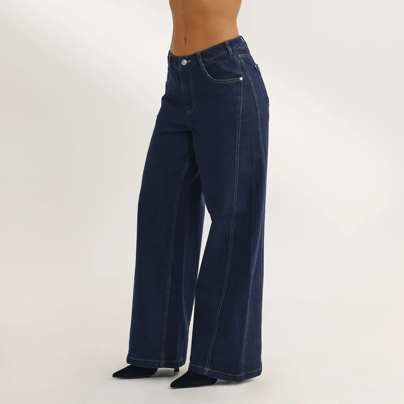 Jean Large à Taille Basse - Indigo