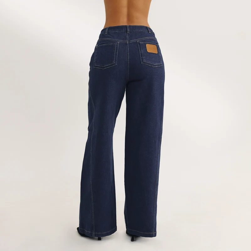 Jean Large à Taille Basse - Indigo