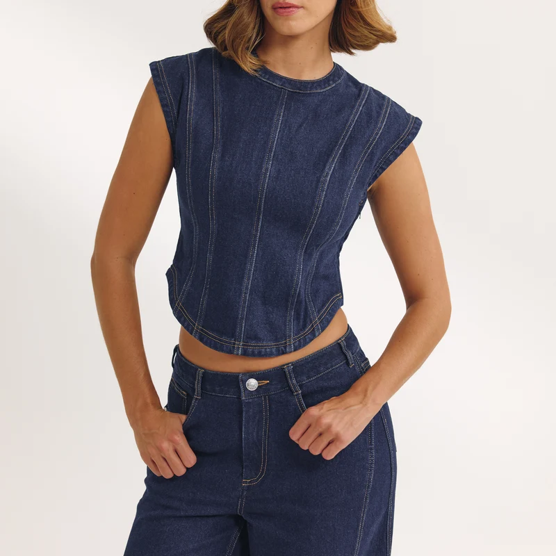 Top Ajusté en Denim - Indigo