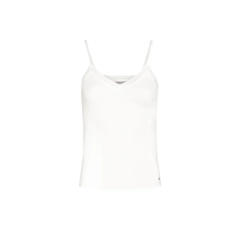 Haut sans manches pour femmes Morgan De Toi blanc, col V dégagé, viscose, élasthanne