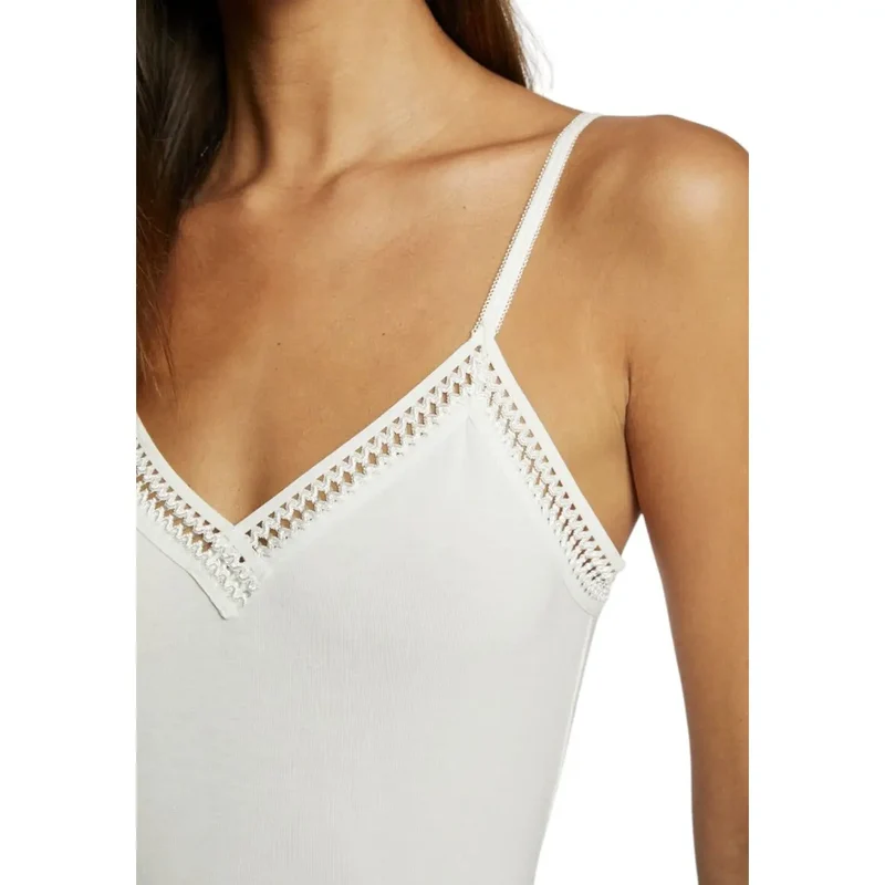 Haut sans manches pour femmes Morgan De Toi blanc, col V dégagé, viscose, élasthanne