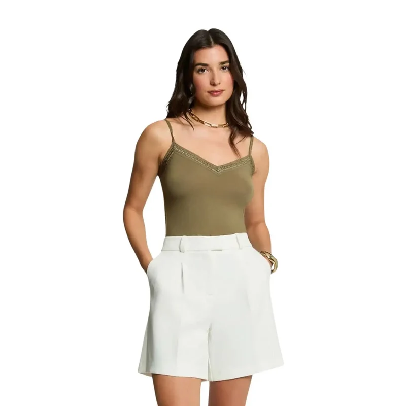 Haut sans manches pour femmes Morgan De Toi blanc, col V dégagé, viscose, élasthanne