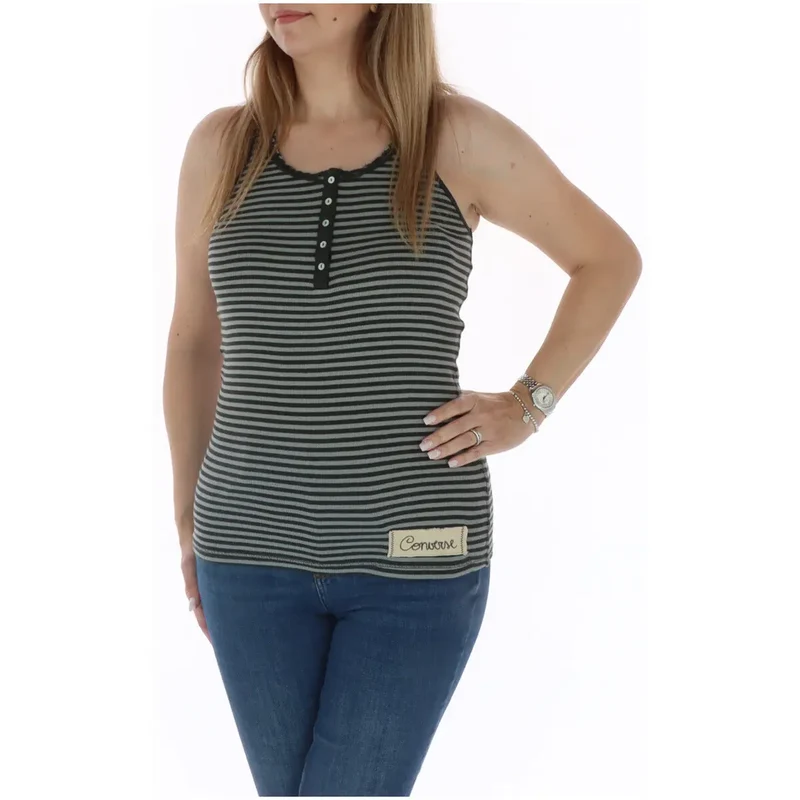 Haut sans manches pour femmes gris à rayures, en coton