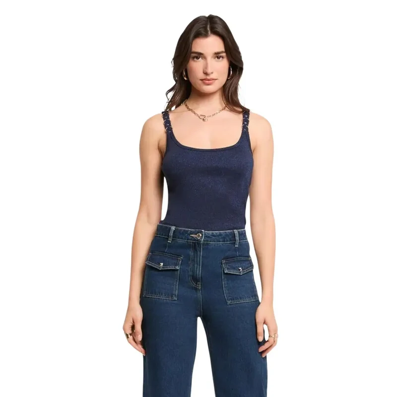 Haut à bretelles croisées bleu pour femmes de Morgan De Toi, en viscose, col carré