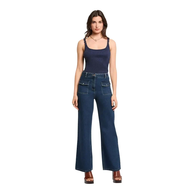 Haut à bretelles croisées bleu pour femmes de Morgan De Toi, en viscose, col carré