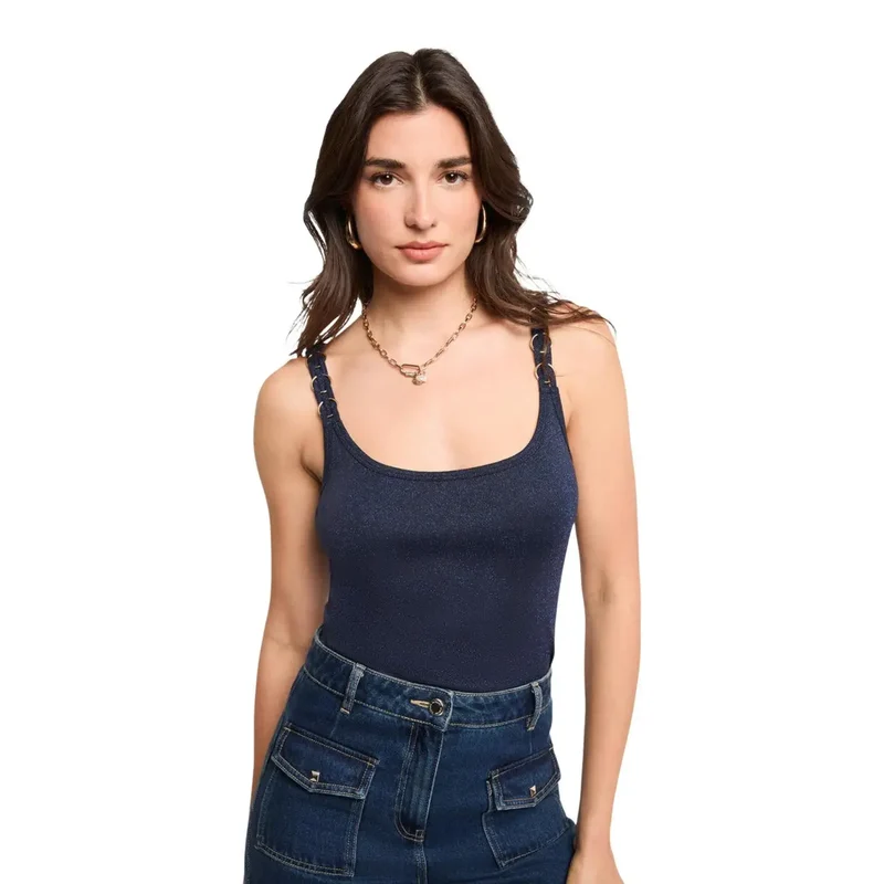 Haut à bretelles croisées bleu pour femmes de Morgan De Toi, en viscose, col carré