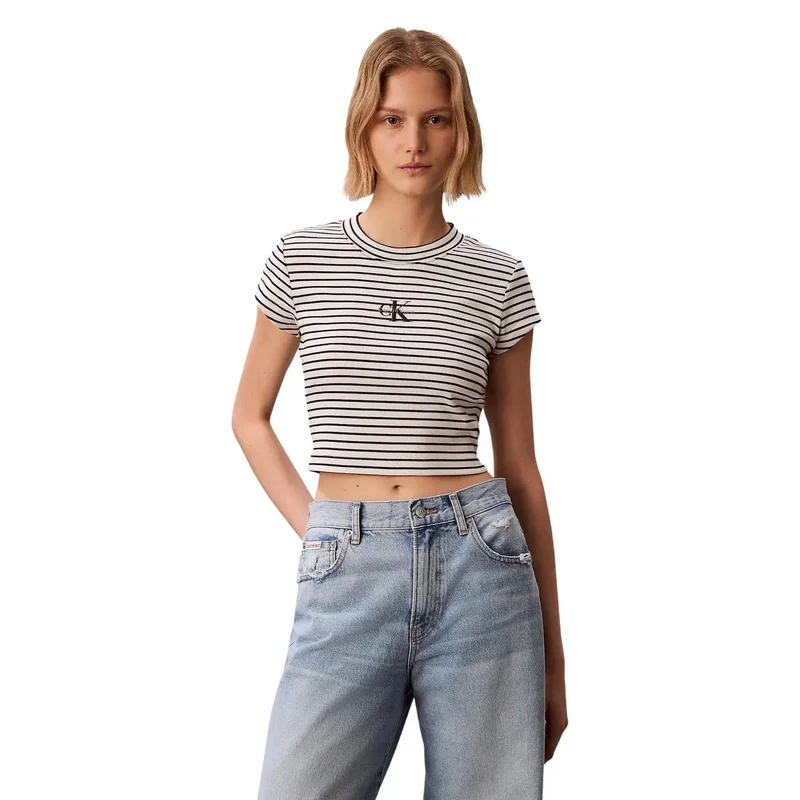 Haut femme à encolure ronde rayée Calvin Klein Jeans noir
