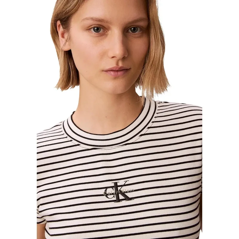 Haut femme à encolure ronde rayée Calvin Klein Jeans noir