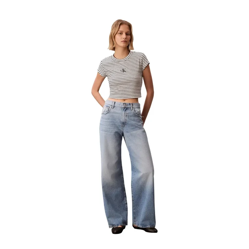 Haut femme à encolure ronde rayée Calvin Klein Jeans noir